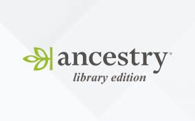 Ancestry Library Edition logo with green leaf icon and grey text on a white background.