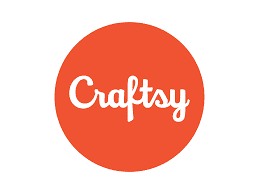 The word "Craftsy" in white cursive letters is centered inside a solid orange circle on a white background.