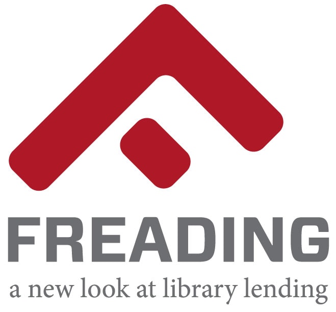 Freading logo with a red geometric design above the word “FREADING” and the tagline “a new look at library lending” below.