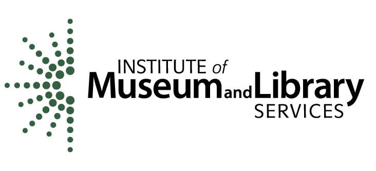 Institute of Museum and Library Services logo featuring green dots arranged in a starburst pattern to the left of the organization’s name in black text.