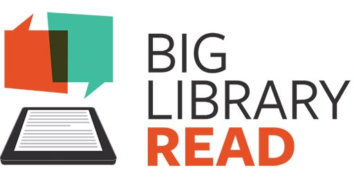 Logo for "Big Library Read" featuring speech bubbles, an e-reader with text, and the words "BIG LIBRARY READ" in bold, with "READ" highlighted in orange.